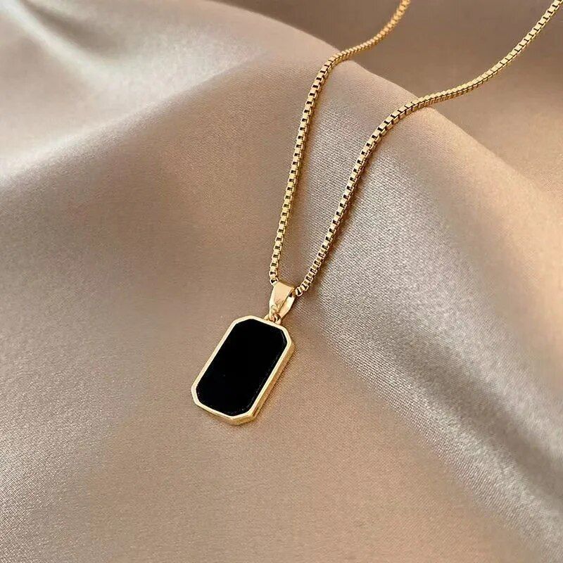 Geometric Gold-Color Square Pendant Necklace