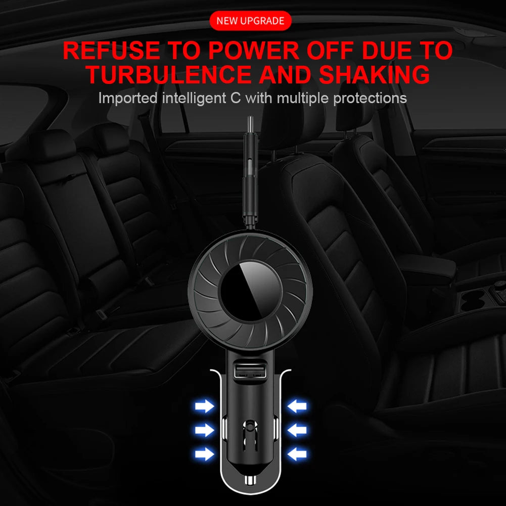 3-in-1 Retractable Fast Charging Car Charger with USB Type C and Micro USB