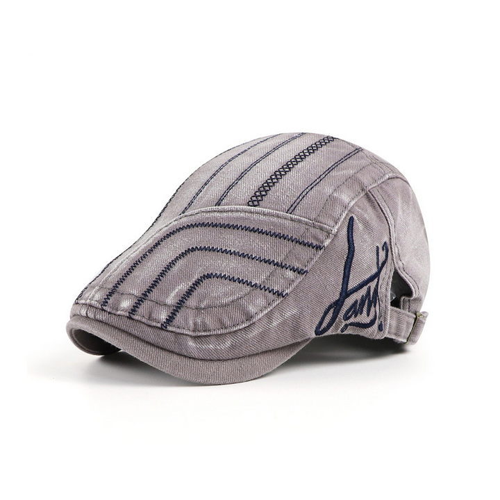 Gorro de boina con rayas bordadas de algodón unisex Duckbill Golf Hebilla plana Visor Cabbie Cap para hombres y mujeres