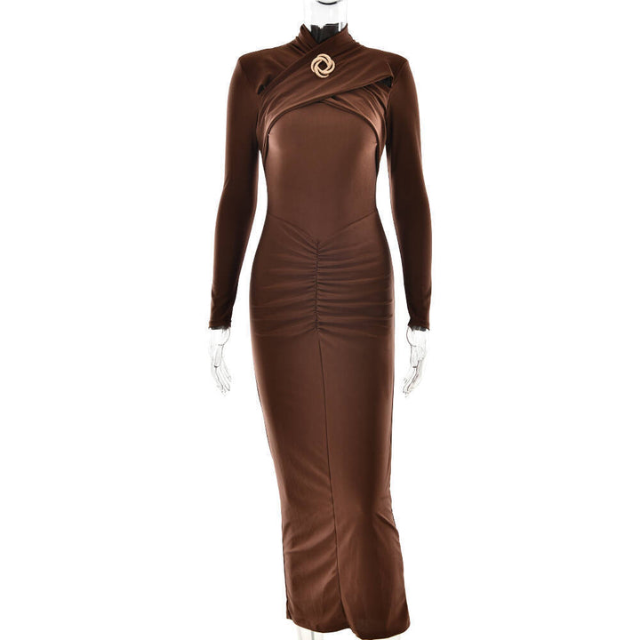 Sexy Slim-fit Pleated Hollow-out Long Sleeve Dress