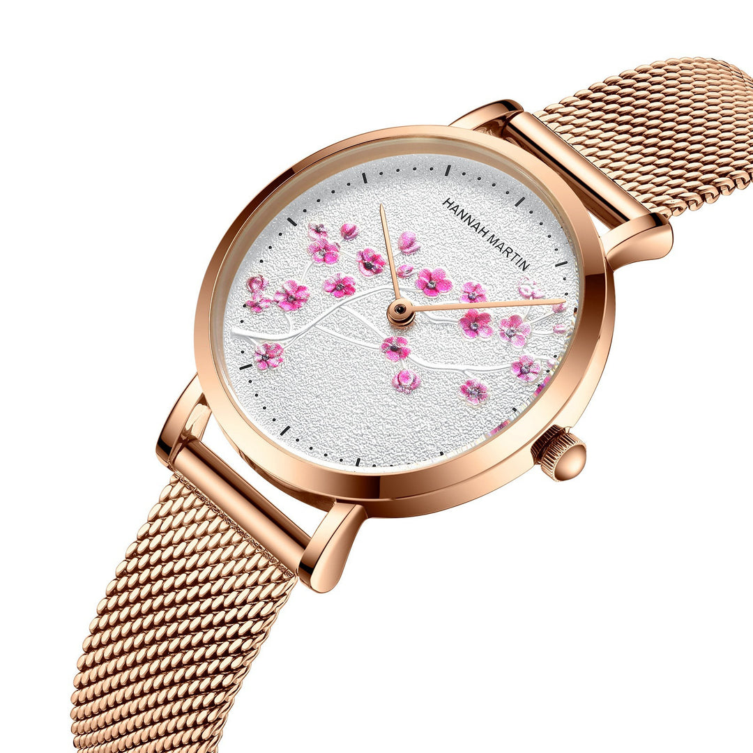 Rose Gold Plum Blossom Flower Student Ladies Watch