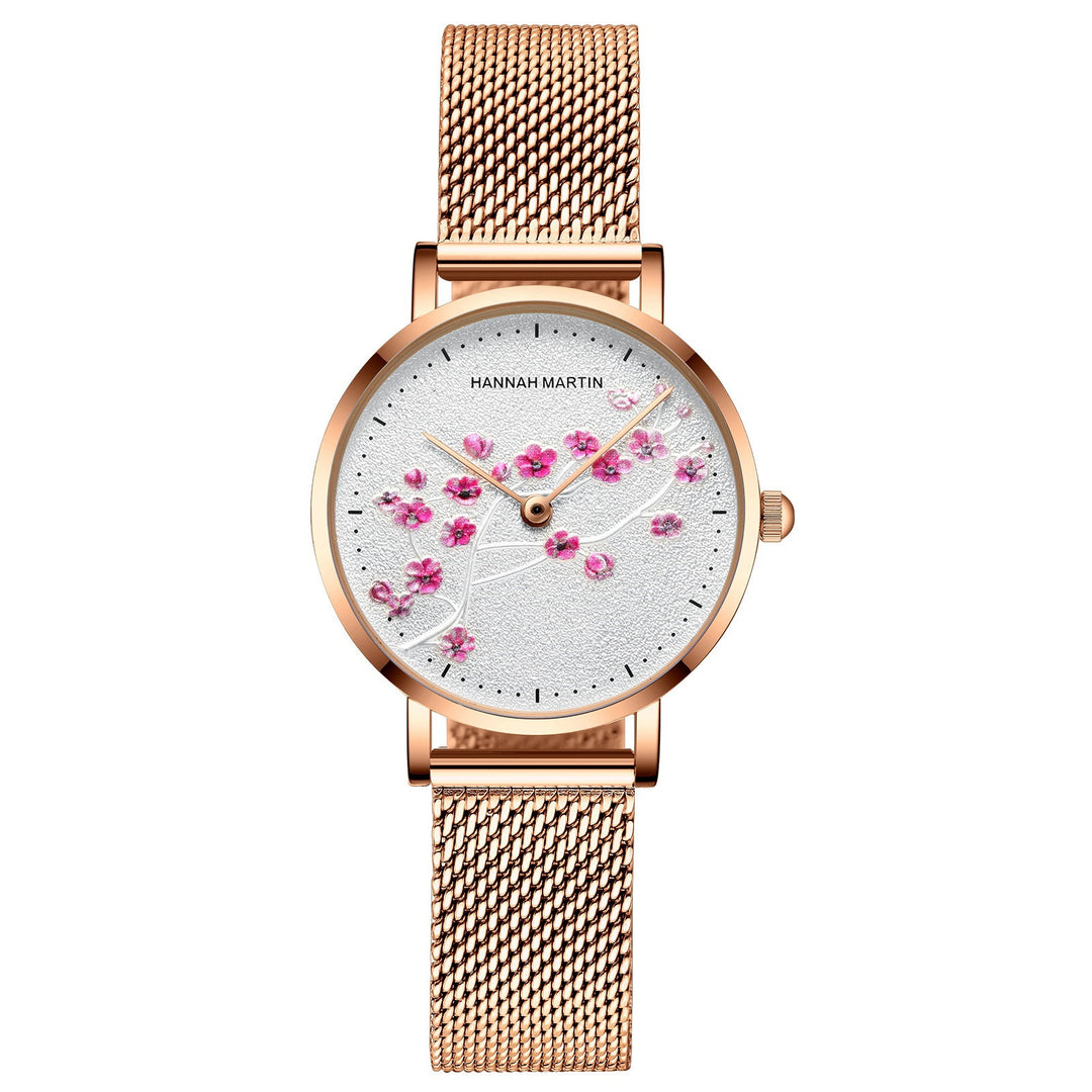 Rose Gold Plum Blossom Flower Student Ladies Watch