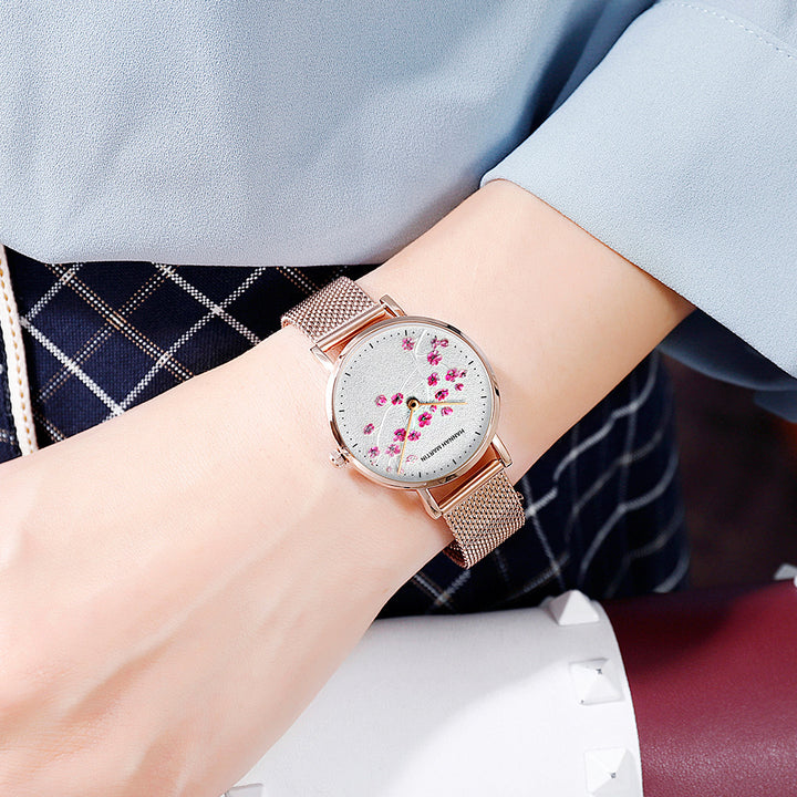 Rose Gold Plum Blossom Flower Student Ladies Watch