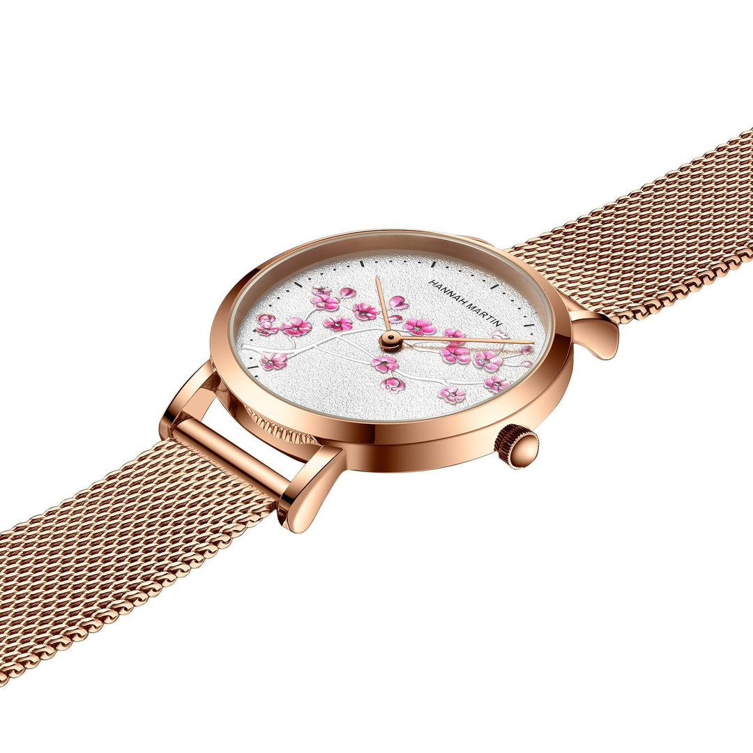 Rose Gold Plum Blossom Flower Student Ladies Watch