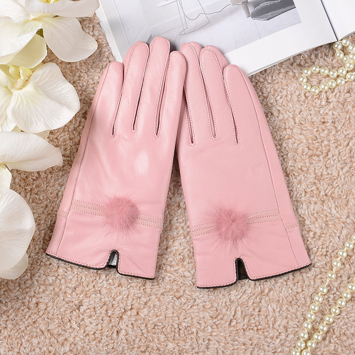 Women's Cute Warm Colored Sheepskin Gloves