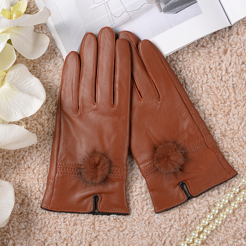 Women's Cute Warm Colored Sheepskin Gloves