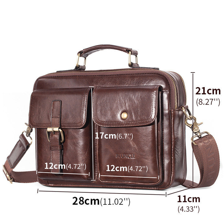 Pi Liushu Leather Men's Large-Capacity Messenger Briefcase Briefcase Multifunctional Single Shoulder Messenger Handbag Top Layer Cowhide