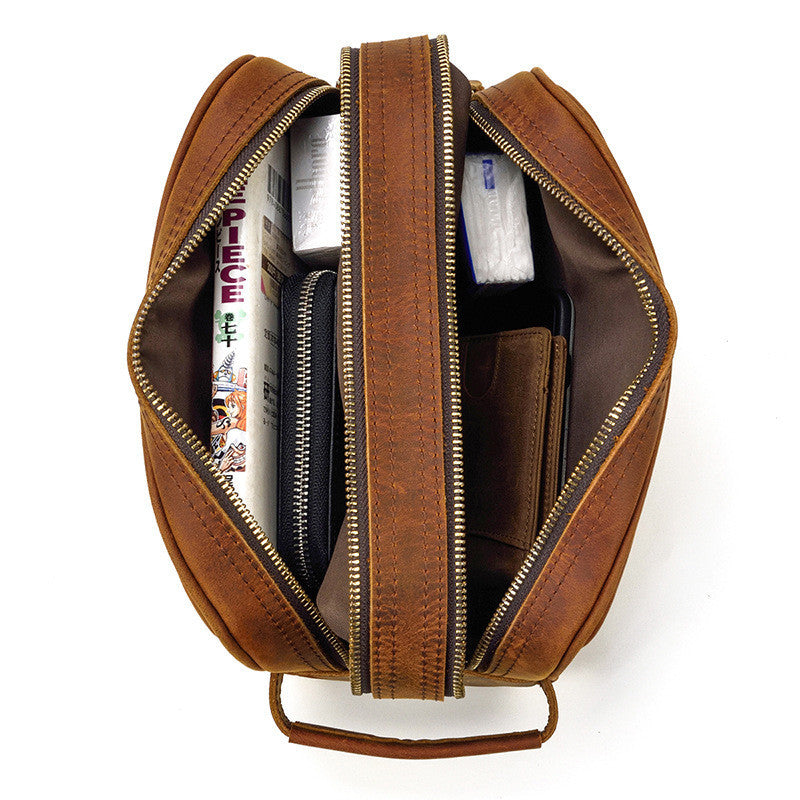 First Layer Cowhide Double Layer Zipper Handbag Wallet