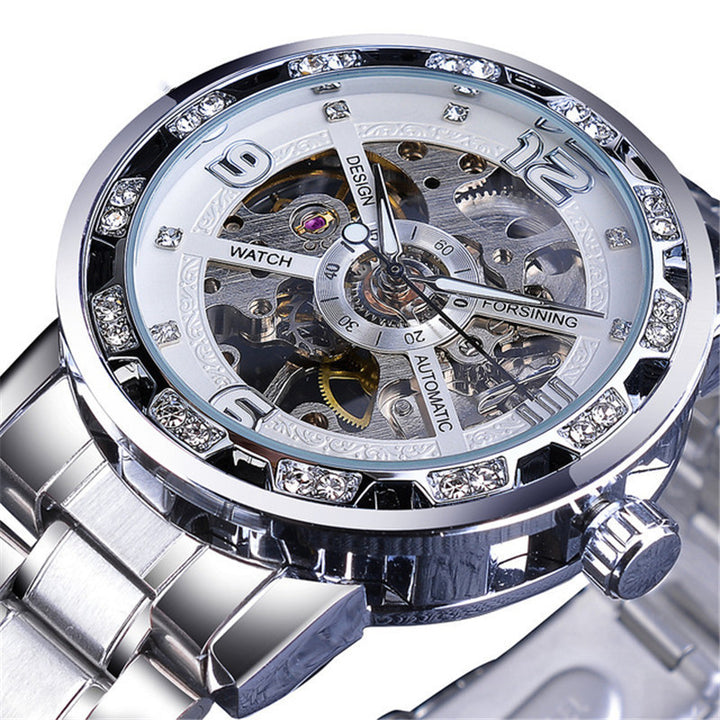 Watch Men's Fashion Casual Classic Popular Hollow Rhinestone Manual Mechanical Watch