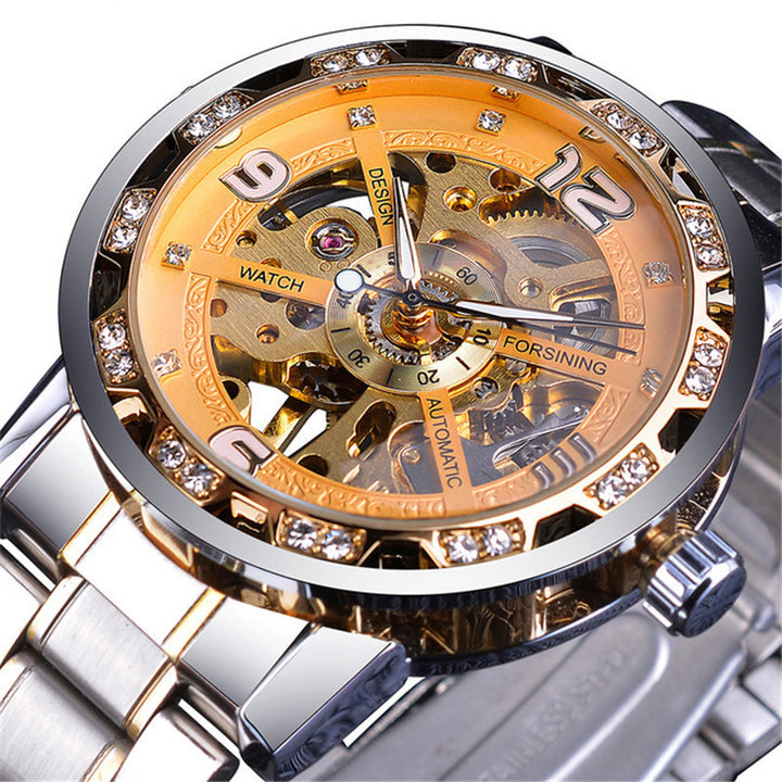 Watch Men's Fashion Casual Classic Popular Hollow Rhinestone Manual Mechanical Watch