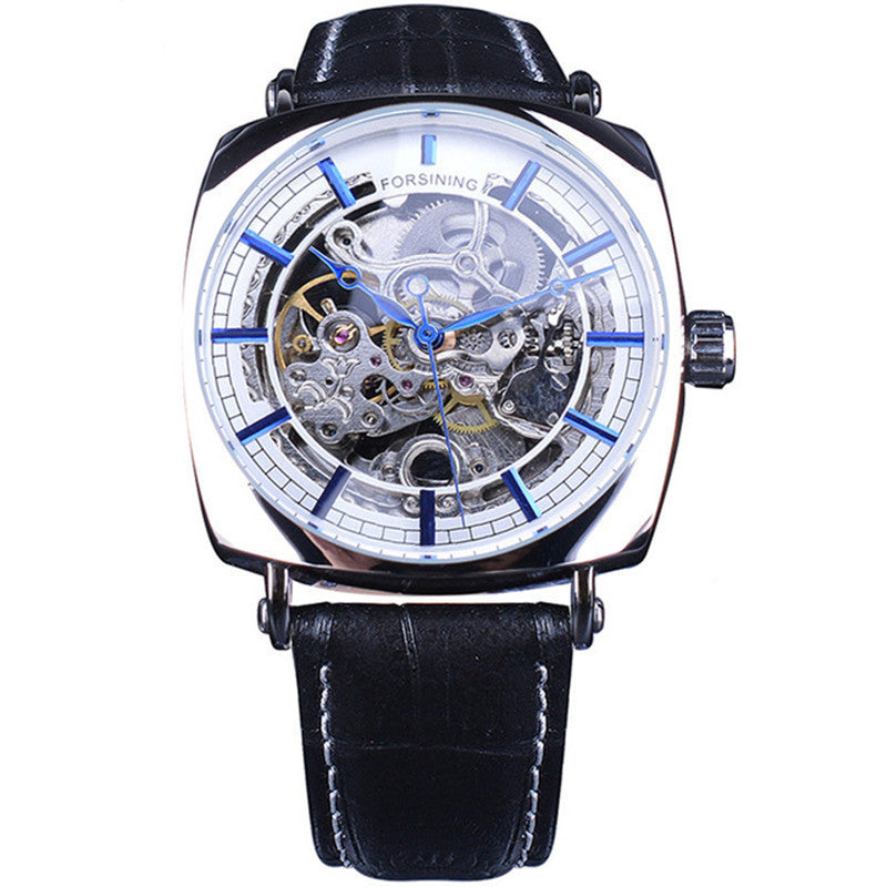 Forsining Black Genuine Leather Fashion Royal Luxury Gold Clock Transparent Skeleton Men Automatic Mechanical Watches Top Brand