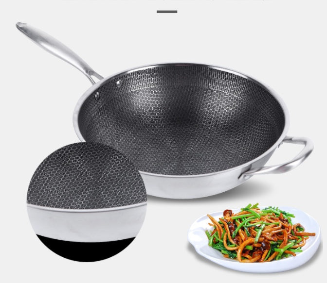 Stainless Steel Wok Non-Stick Pan Uncoated Household Induction Cooker Gas Stove Special Cooking Pan Non-Stick Pan