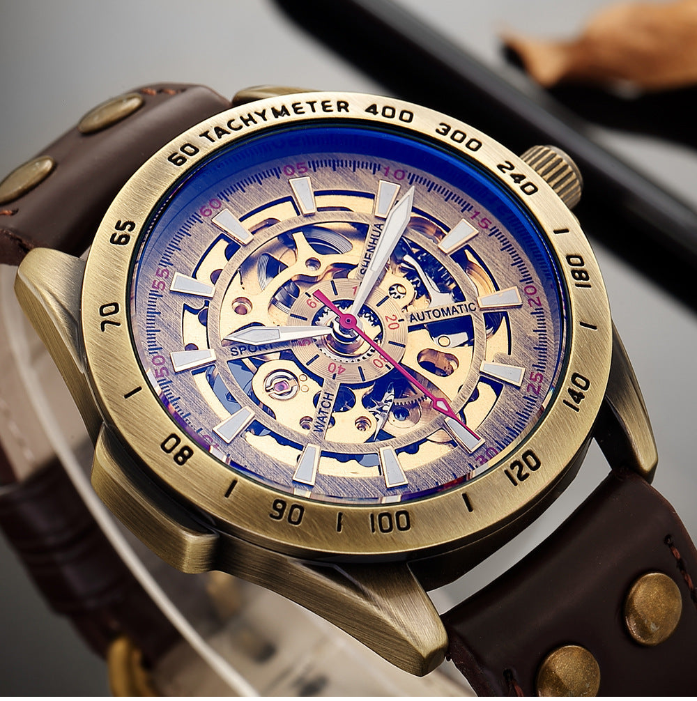 Foreign Trade Hot Sale Men'S Fashion Hollow Watch, Antique Automatic Mechanical Watch