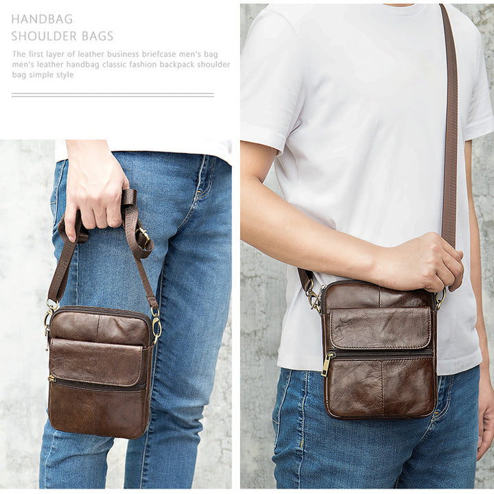 Men's Waist Bag New Messenger Bbag Shoulder Bag Men's Bag Leather Men Bags First Layer Leather Large Screen Mobile Phone Bag