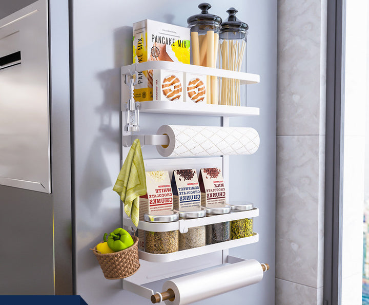 Kitchen Refrigerator Magnetic Suction Shelf Side Storage Box Magnetic Iron Wall Hanging Seasoning Shelf Side Plastic Bag Hanger