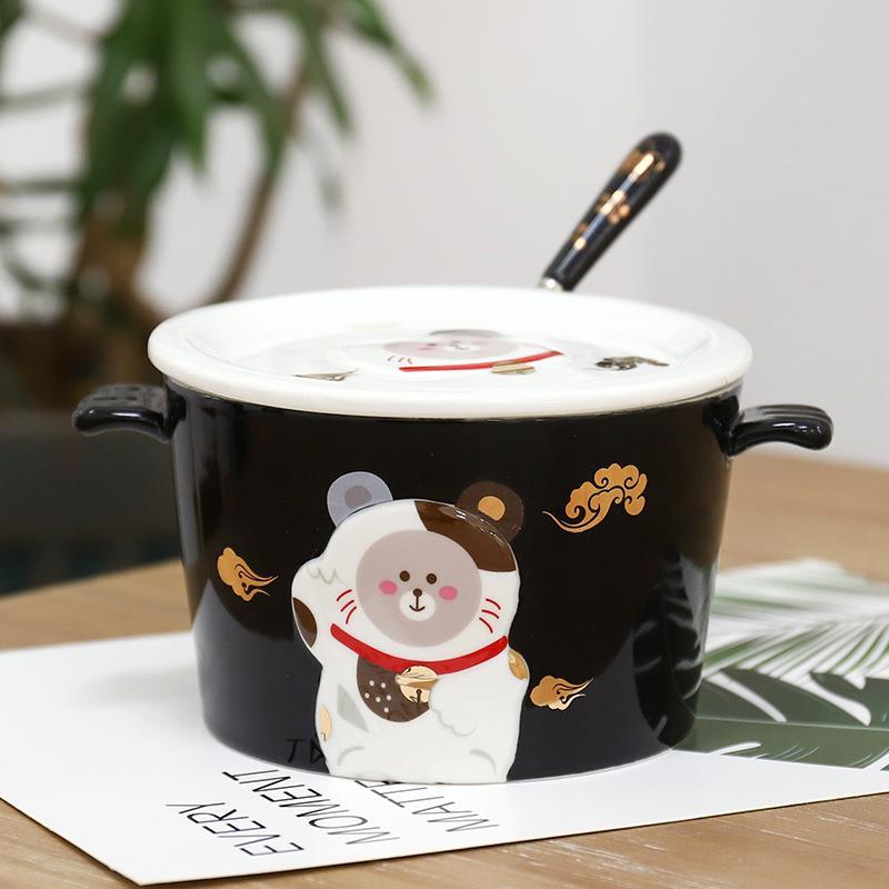 3D Three-Dimensional Relief Cartoon Ceramic Instant Noodle Bowl