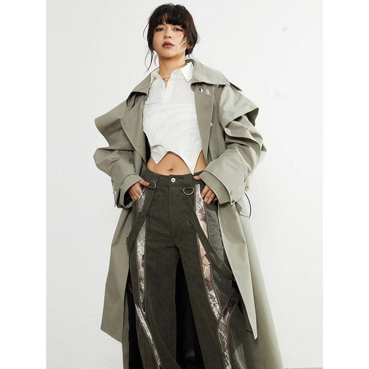 Women's Double-Breasted Trench Coat with Irregular Hem