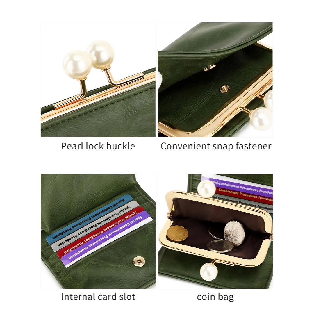 Compact Retro Pearl Wallet - High Capacity PU Leather Wallet