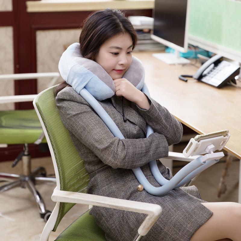 U-Shaped Memory Foam Neck Pillow with Adjustable Phone Holder