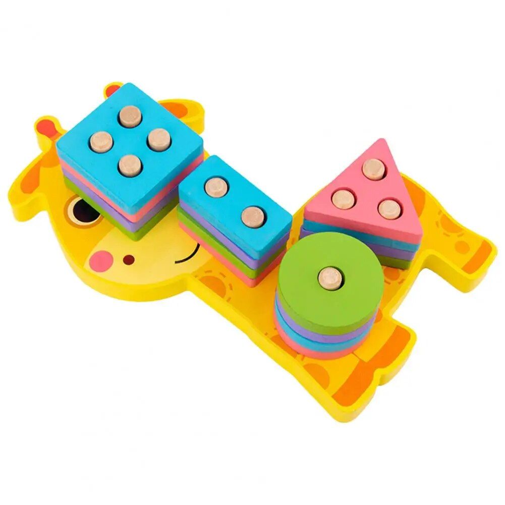 Wooden Animal Shape Puzzle & Stacking Toy for Kids' Development