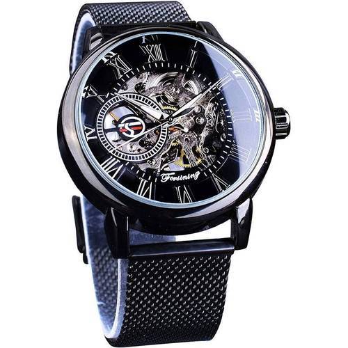 Men's Fashion Casual Mesh Belt Hollow Mechanical Watch