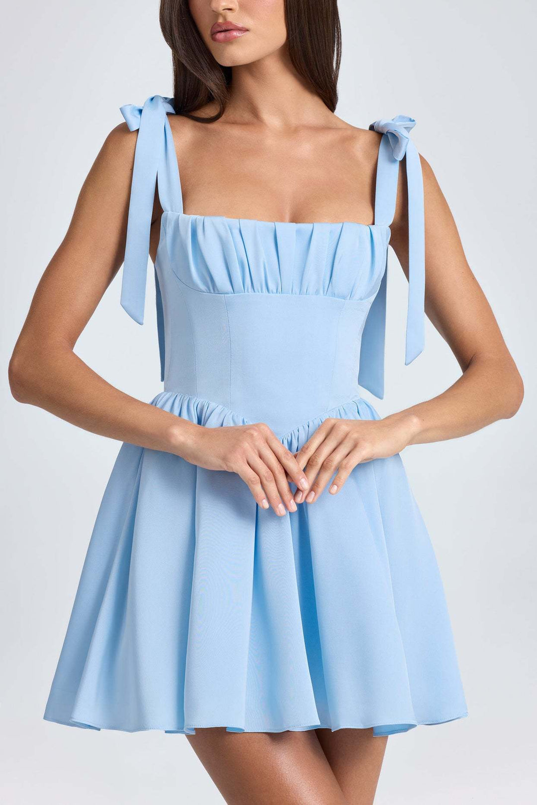 Bow-tied Strap Dress Summer Fashion Backless Square Collar High Waist Short Dress Beach Clothing For Women