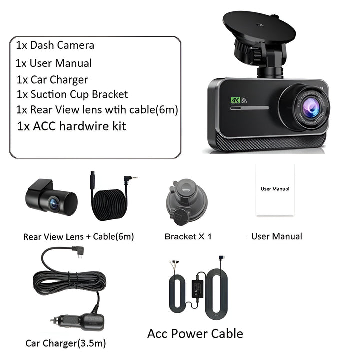 4K WiFi Dual Dash Cam with Night Vision