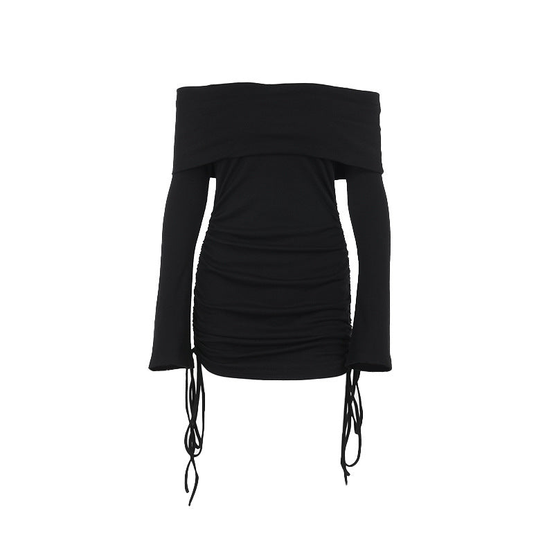 Slim-fit Off-shoulder Drawstring Bag Hip Dress Women