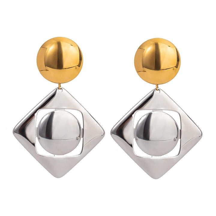 18K Gold Plated Stainless Steel Square Hollow Pendant Earrings for Women