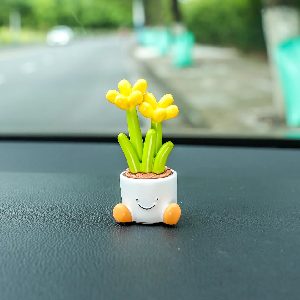 Cute Flower Pot Car Decoration – Cartoon Plant Ornament