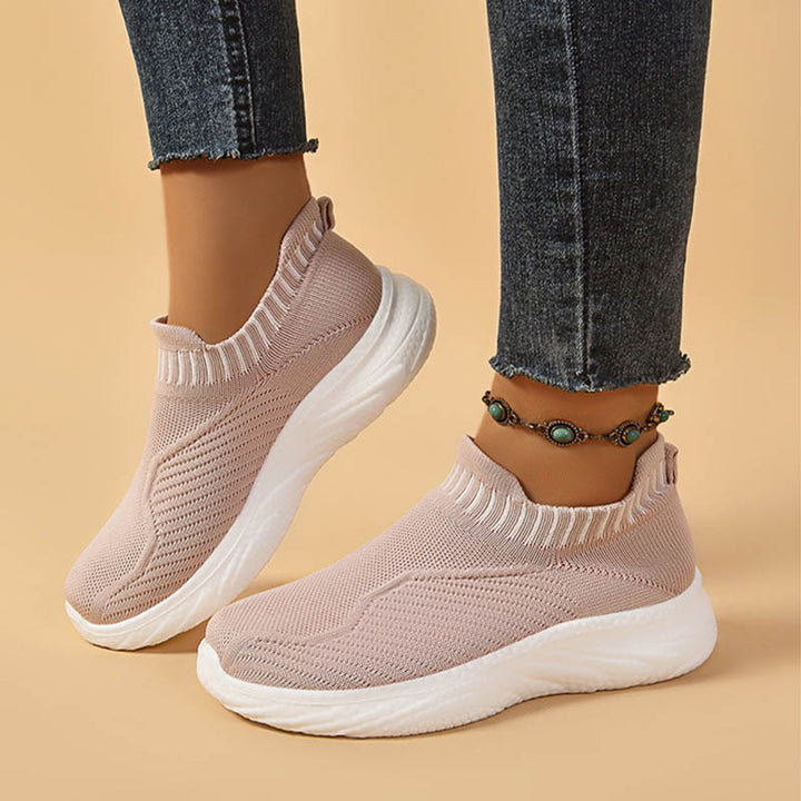 Striped Flat Sneakers Fashion Lightweight Breathable Socks Flats Shoes For Women Slip On Sports Shoes