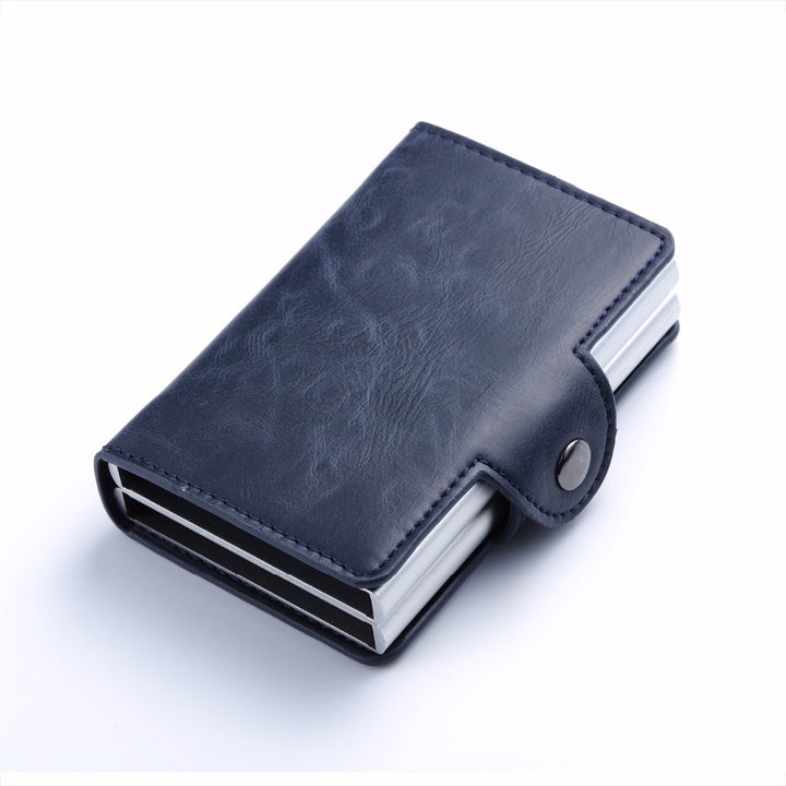 Men And Women Business Credit Card Holder Metal RFID Double Aluminium Box Crazy Horse Leather Travel Card Wallet