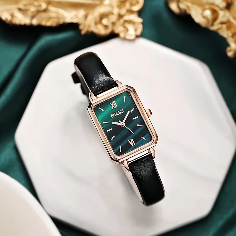 Elegant Square Dial Women's Watch with Leather Strap