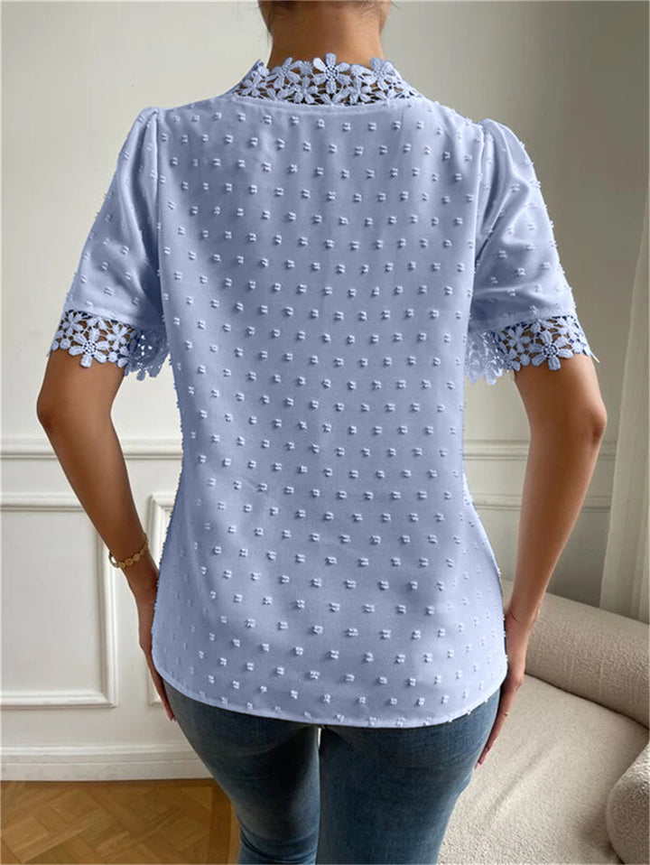 Floral Lace Short Sleeve Shirt Summer Fashion V-Neck Tops Women's Clothing