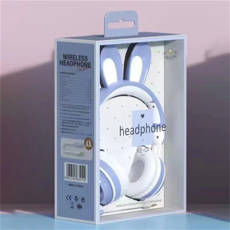 LED Bluetooth Rabbit Ear Headphones with Noise-Reduction Mic & TF Card Support