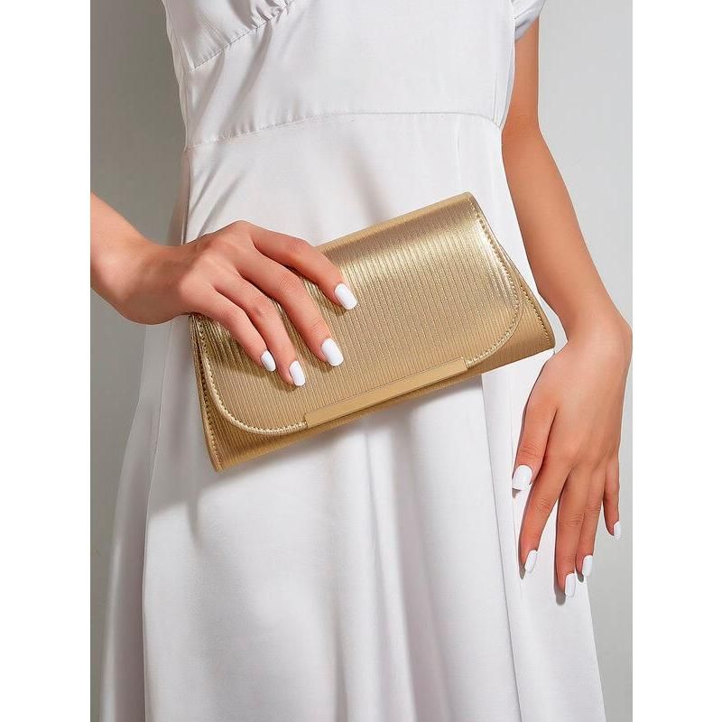 Luxury Shiny Striped PU Leather Evening Clutch with Long Chain