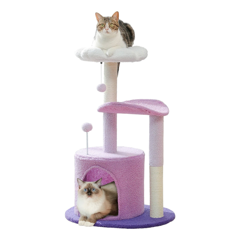 Small Purple Flower Cat Tree with Condo & Scratching Post