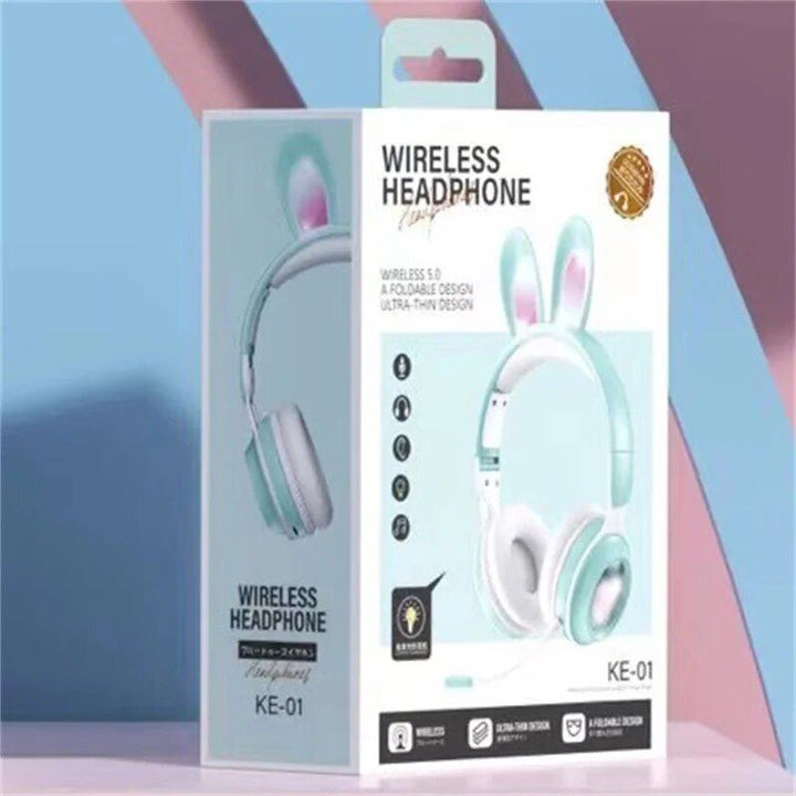 LED Bluetooth Rabbit Ear Headphones with Noise-Reduction Mic & TF Card Support