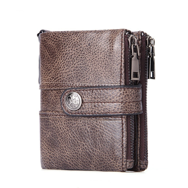 Cowhide Wallet Leather Buckle Zipper Retro Men