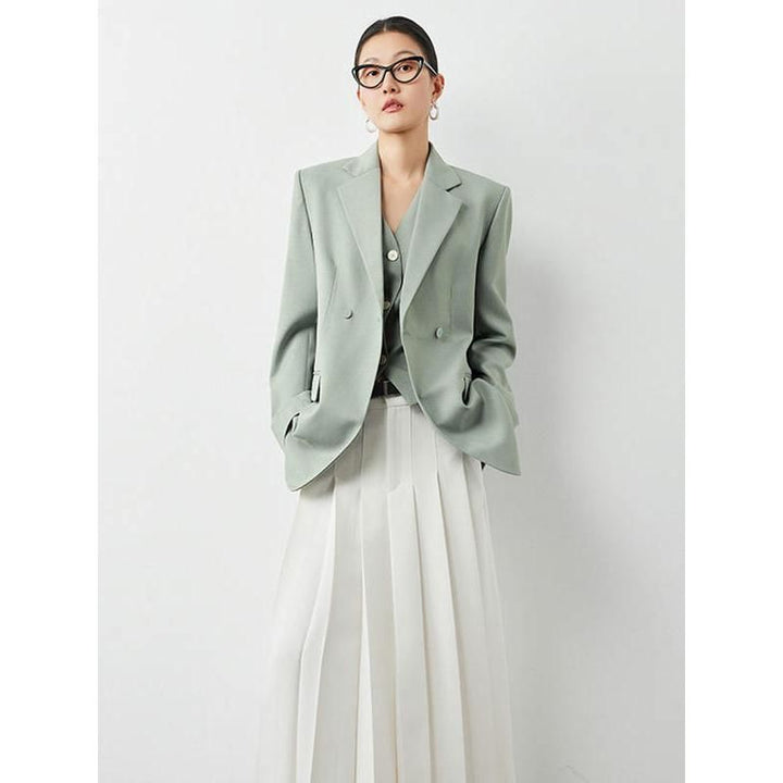 Elegant Green Double Breasted Blazer