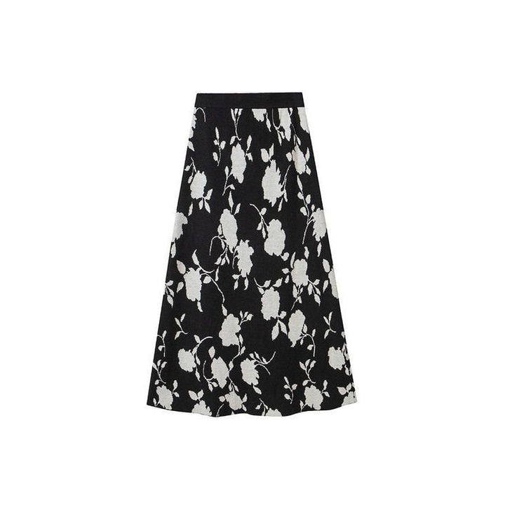 Floral Jacquard Woolen Knit Skirt