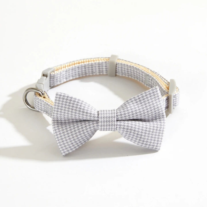 Checkered Pet Collar with Butterfly Knot