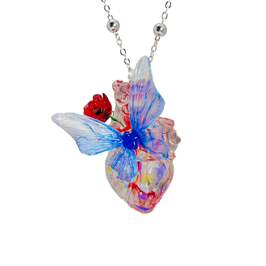 Butterfly Heart Necklace Women's Sterling Silver Light Luxury