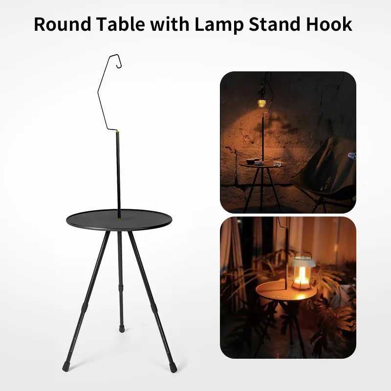 Adjustable Ultralight Portable Camping Round Table with Light Stand