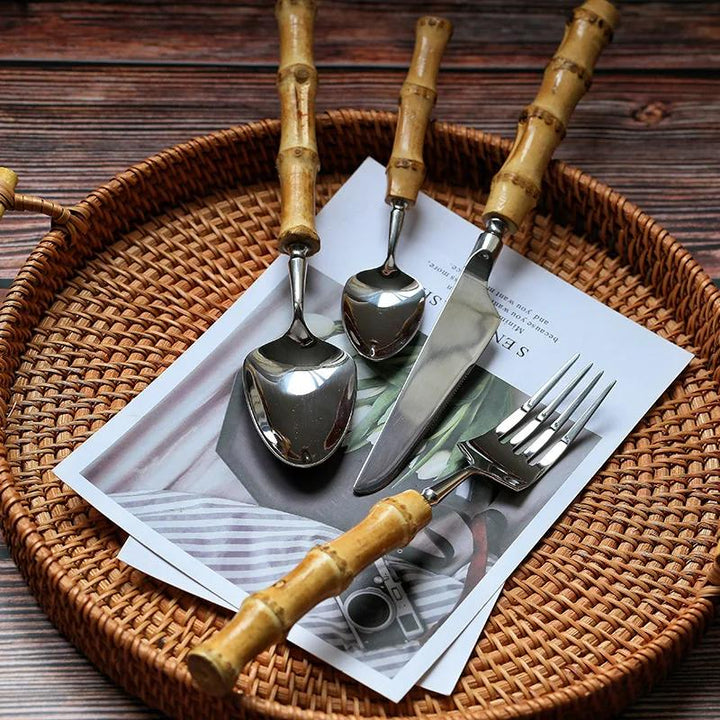 Mirror Finish Bamboo Handle Cutlery Set