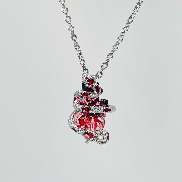 Silver Snake Heart Pendant Couple Necklace