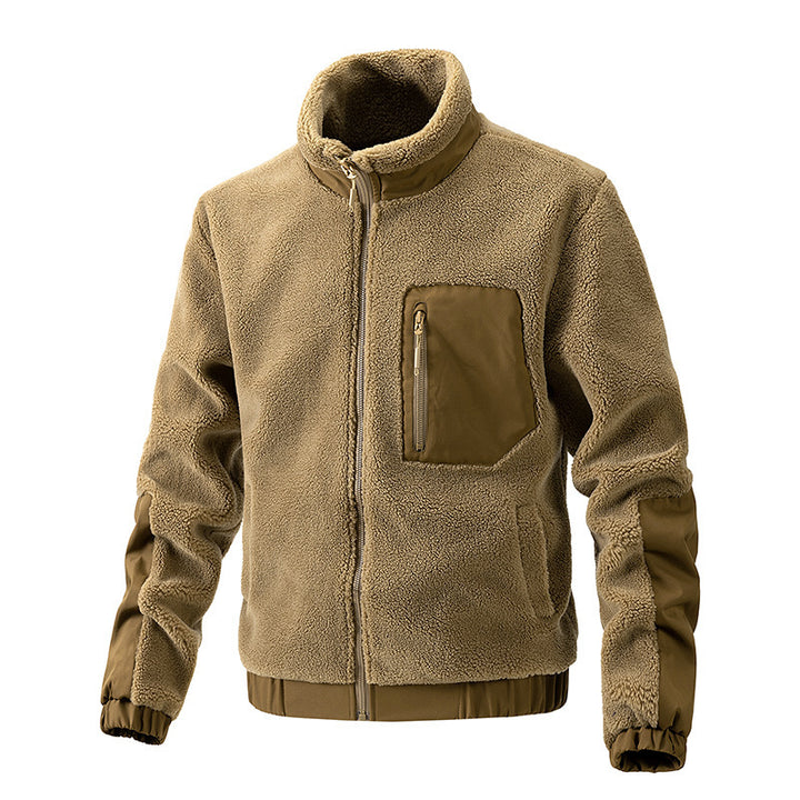 Men's Standing Collar Solid Color Fleece Jacket