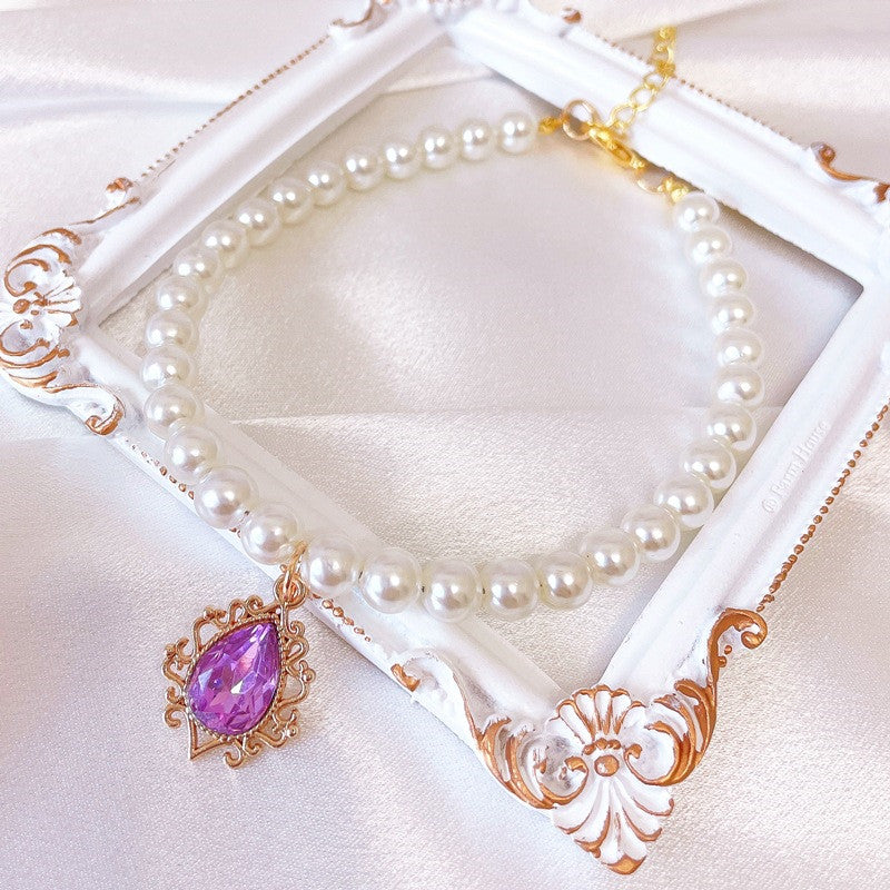 Adjustable Pearl Pet Collar with Rhinestone Charm for Cats and Dogs