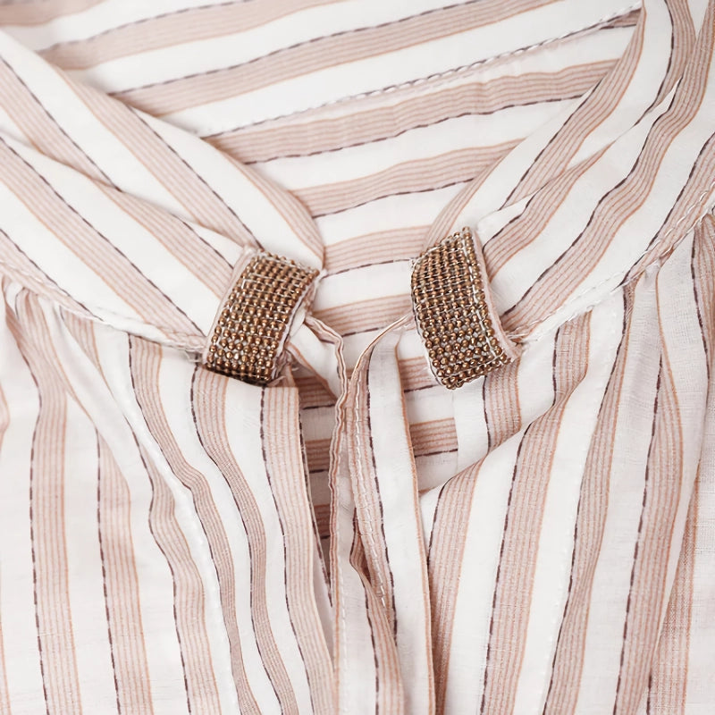 Luxury Striped Cotton-Silk Long Sleeve Blouse