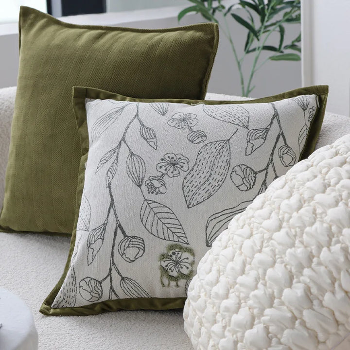 Light Luxury Cream Green Cushion Cover 45x45cm – Decorative Jacquard Pillowcase